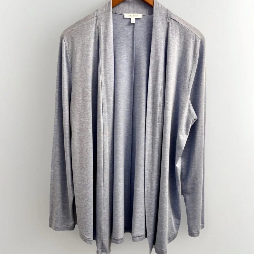 Talbots Light Blue Open Front Cardigan Lightweight Sweater Large Long Sleeve